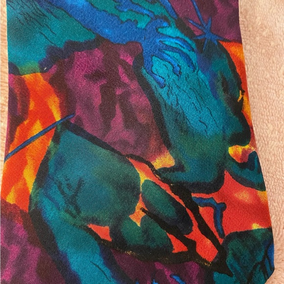 J. Garcia Vibrant Abstract Tie in Teal and Orange - Picture 2 of 8
